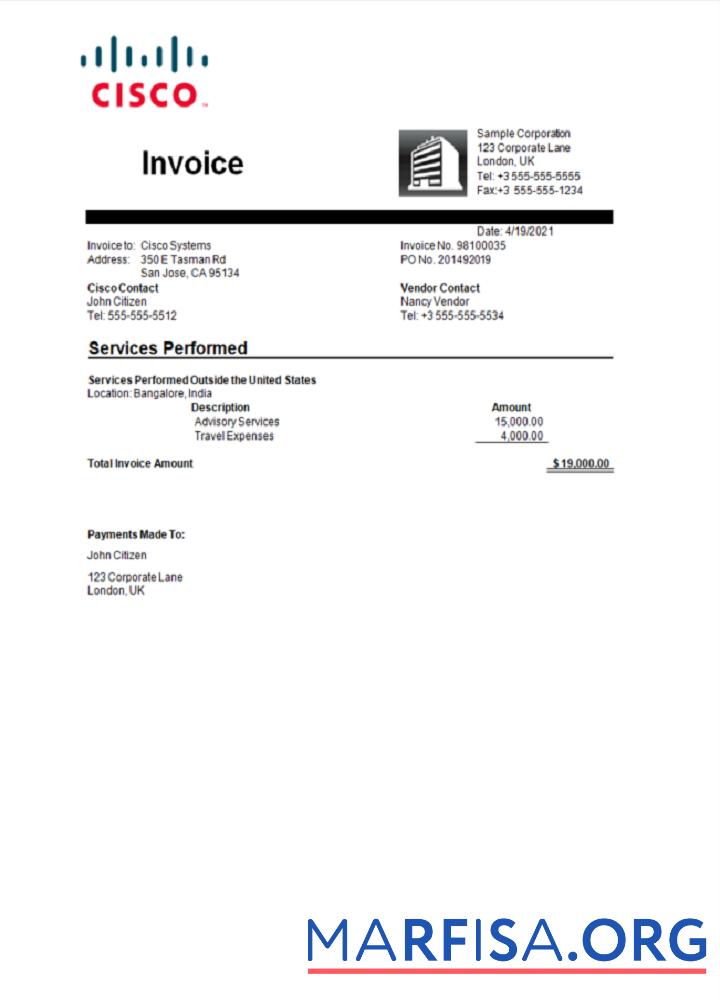 Blank USA Cisco invoice template